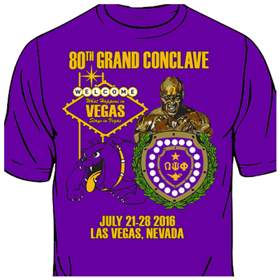 A purple shirt with the vegas 8 0 th grand conclave logo.