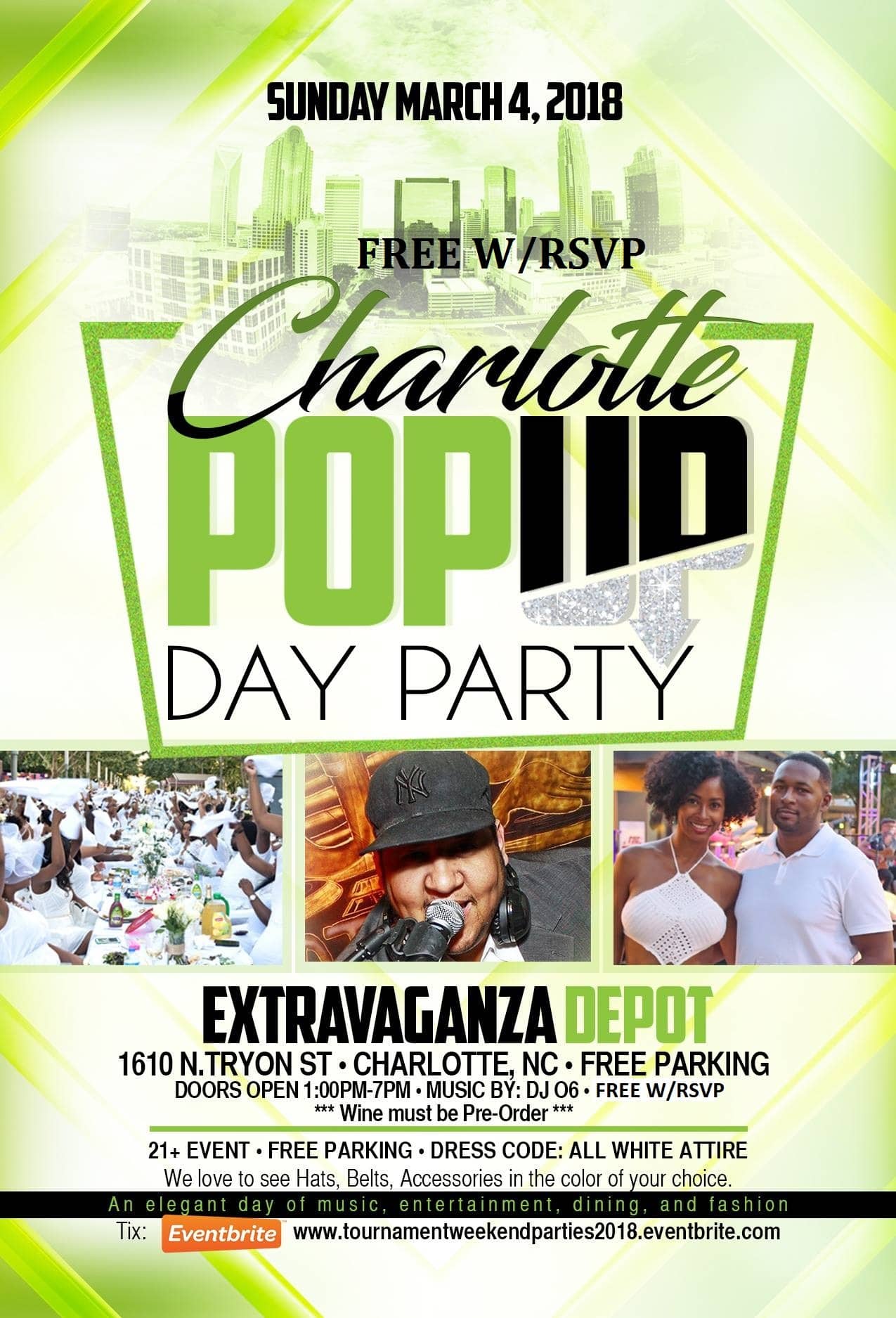 A flyer for the charlotte pop up day party.