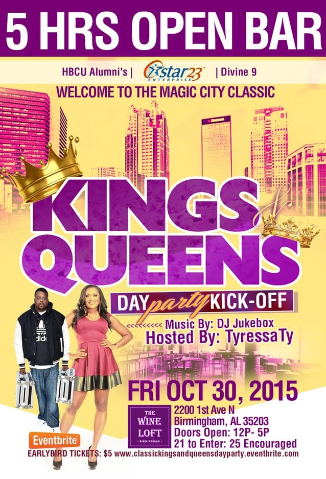 A poster for the kings and queens party.