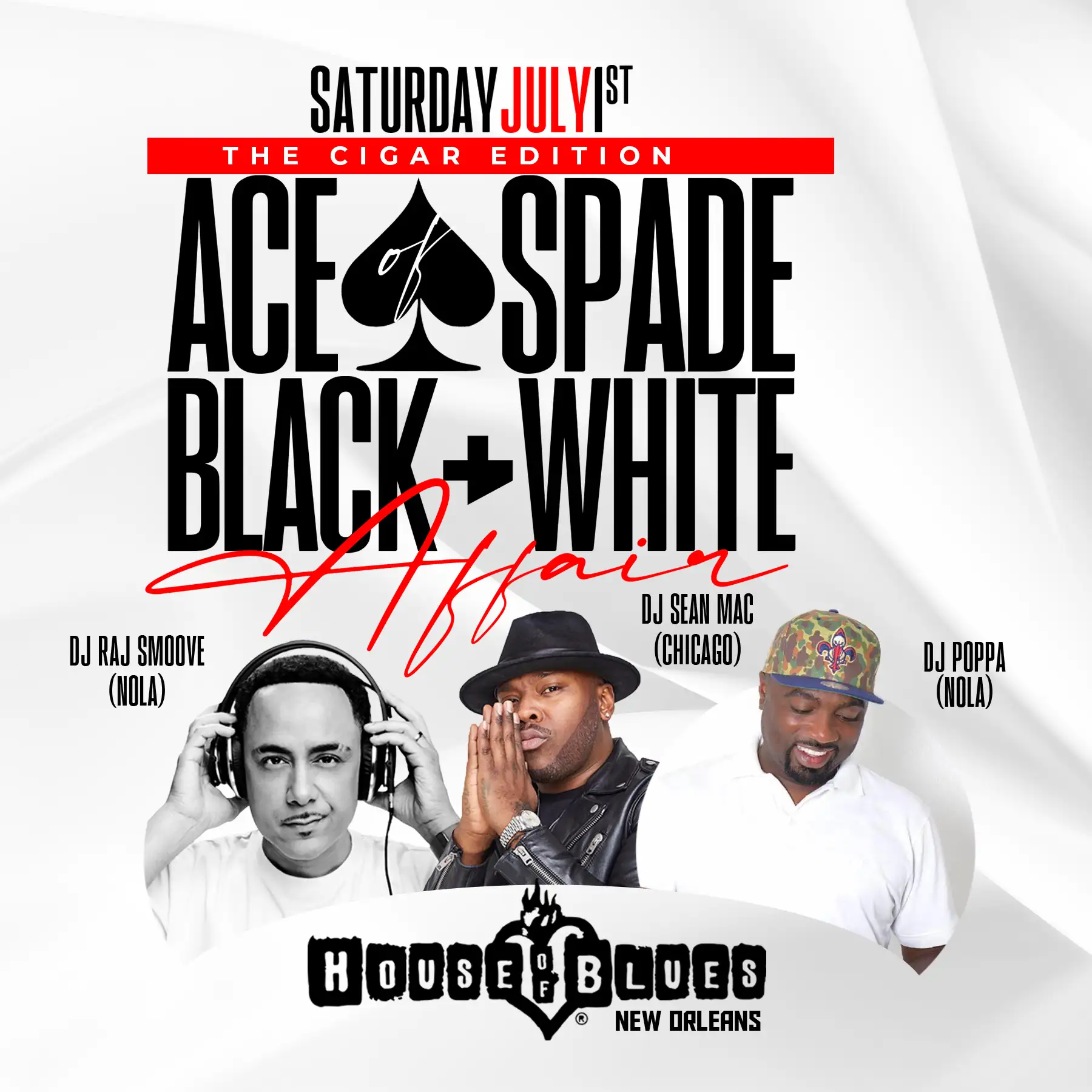 A flyer for the ace spade black and white affair.
