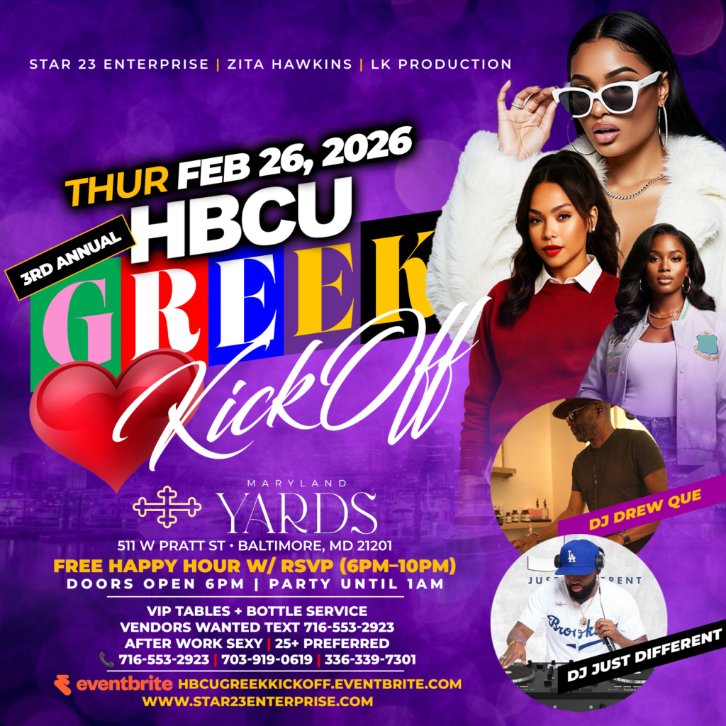 Thursday HBCU Greek Kickoff party flyer for Baltimore HBCU & Greek Weekend Takeover at Maryland Yards